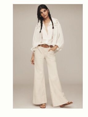 Anthropologie Pilcro Off white  Relaxed High-Rise Flare Pants